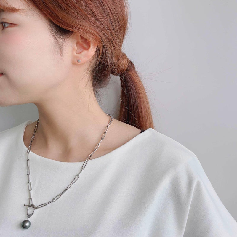 【WEB限定】Tahitian+ タヒチ黒蝶真珠 チェーンネックレス　11mmUP SUS304