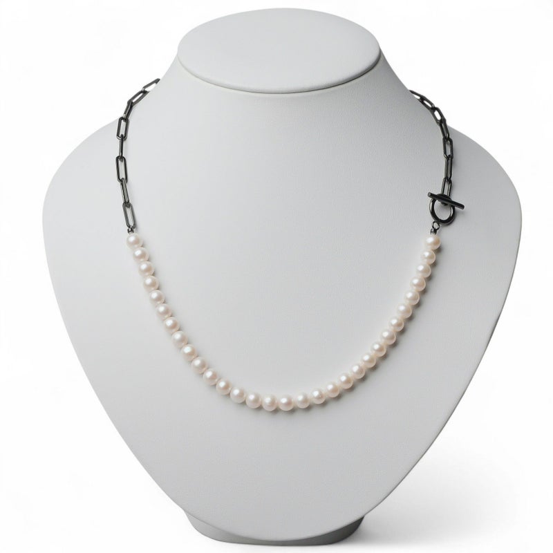 淡水真珠 ハーフチェーンネックレス　6.5-7.0mm SUS316L BP