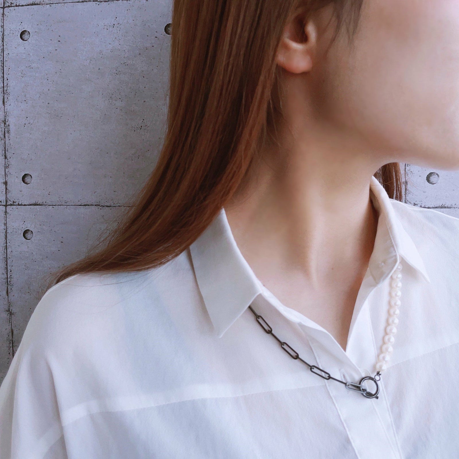 淡水真珠 ハーフチェーンネックレス　6.5-7.0mm SUS316L BP