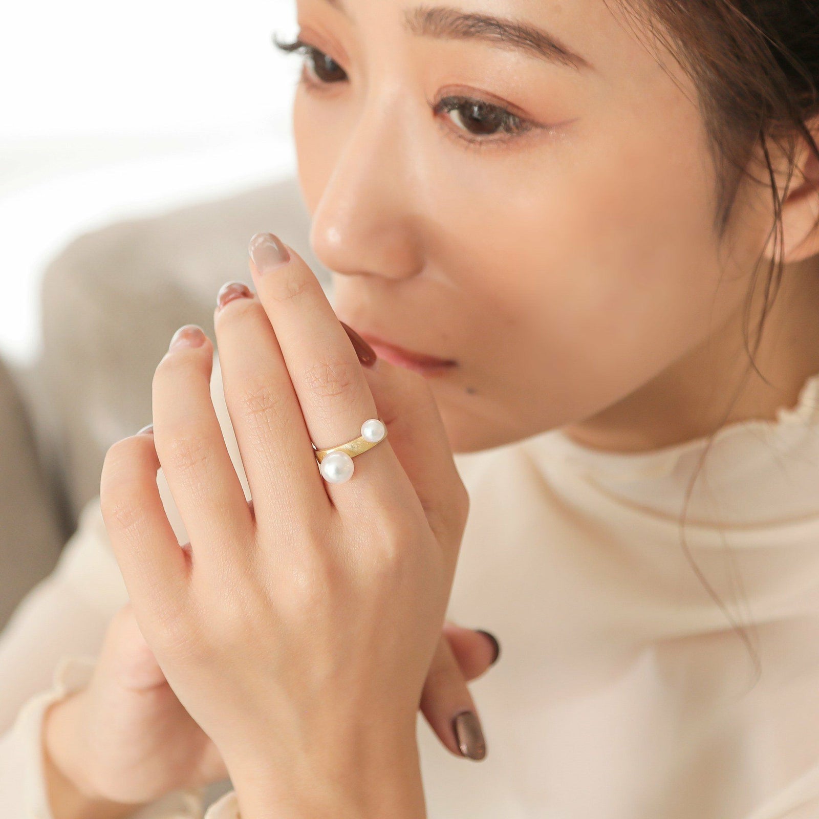 あこや真珠 イヤーカフリング5.5-8.0mm K10YG