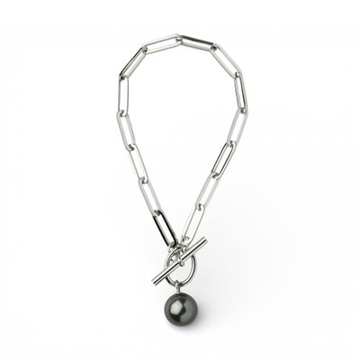 Tahitian+ タヒチ黒蝶真珠 チェーンブレスレット　11mmUP SUS316L