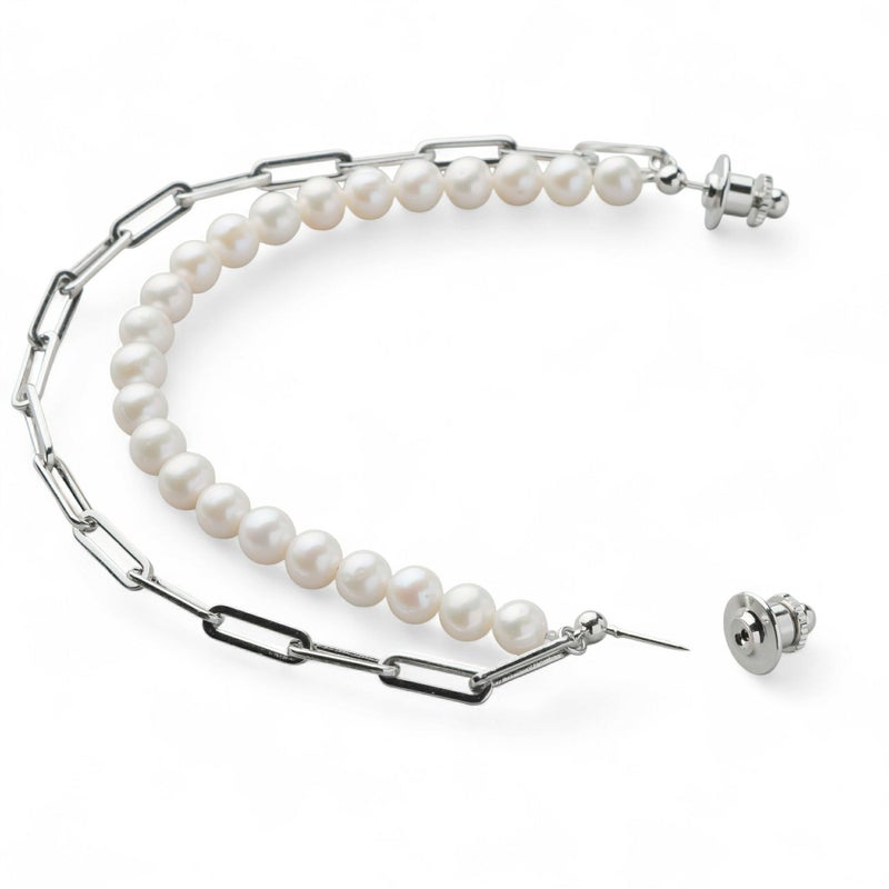 淡水真珠 襟チェーンブローチ6.5-7.0mm SUS316L