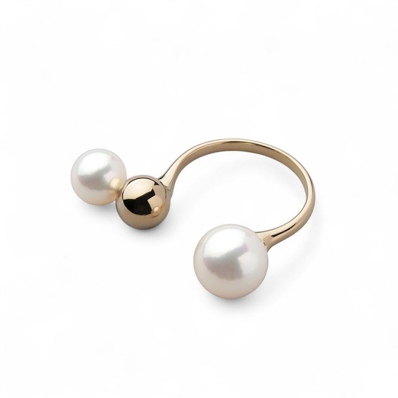 BonBon あこや真珠 リング7.0-9.5mm メタルボールK18YG