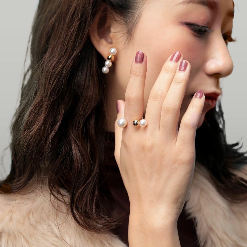 BonBon あこや真珠 リング7.0-9.5mm メタルボールK18YG