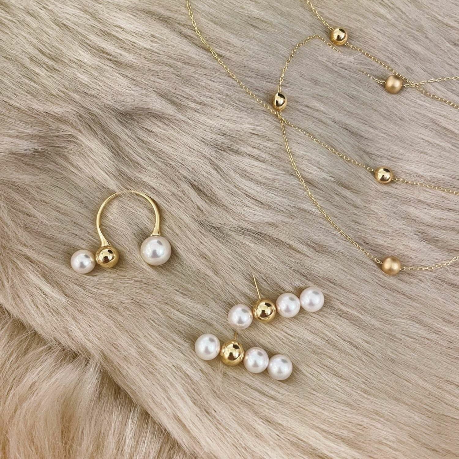 BonBon あこや真珠 リング7.0-9.5mm メタルボールK18YG