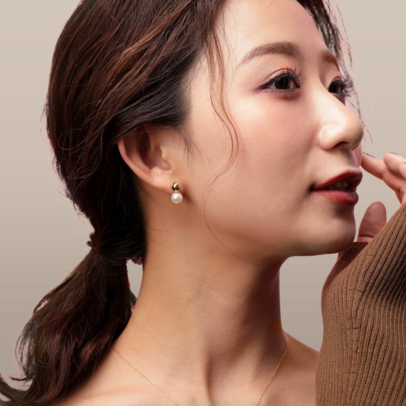 BonBon あこや真珠 ピアス7.0-7.5mm メタルボールK18YG