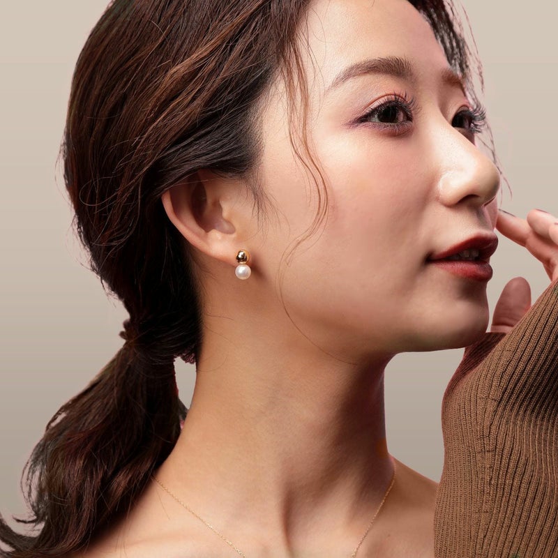 BonBon あこや真珠 ピアス7.0-7.5mm メタルボールK18YG