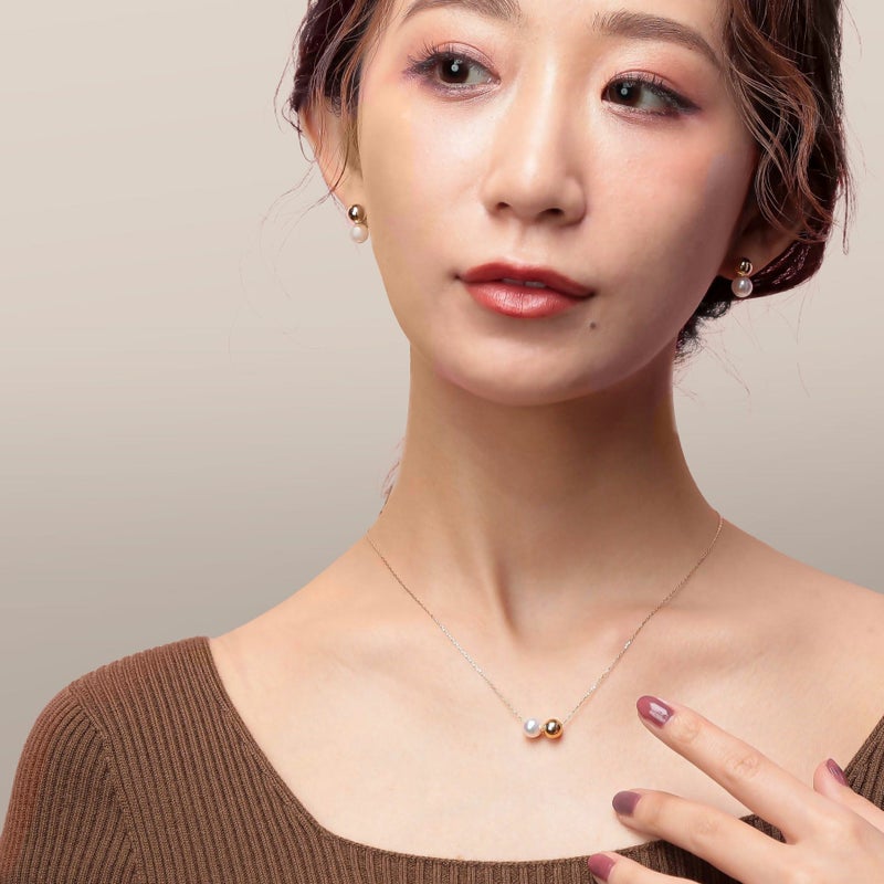 BonBon あこや真珠 ピアス7.0-7.5mm メタルボールK18YG