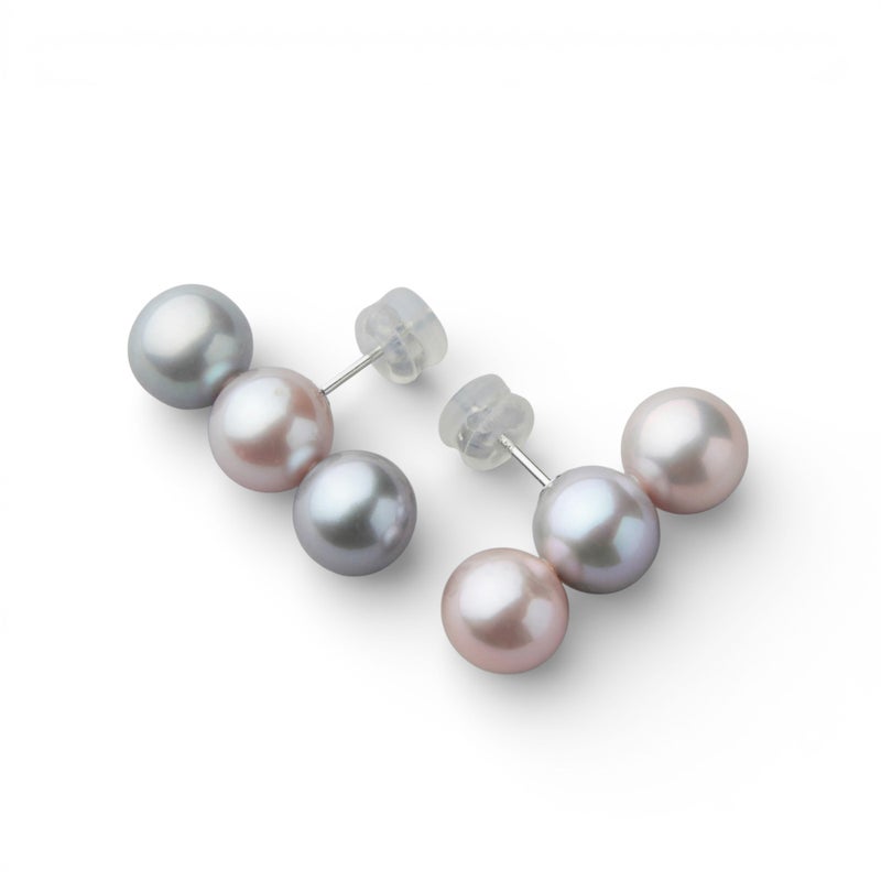 Bubble 淡水真珠 ピアス9mmUP トリプル マルチカラー
