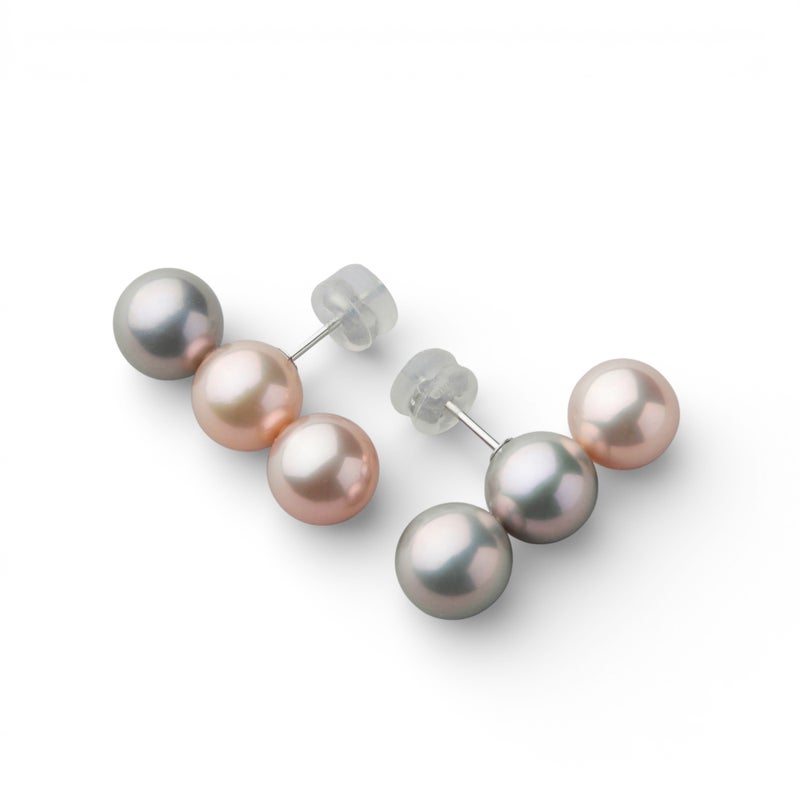 Bubble 淡水真珠 ピアス9mmUP トリプル マルチカラー