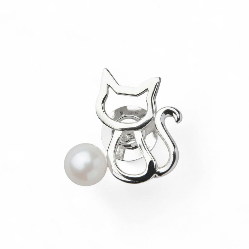  あこや真珠 ブローチ 猫7.0-7.5mm SV925