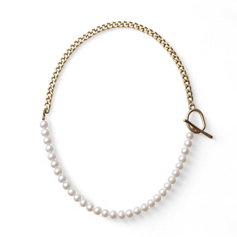 淡水真珠 ハーフチェーンネックレス　6.5-7.0mm SUS316L GP キヘイ