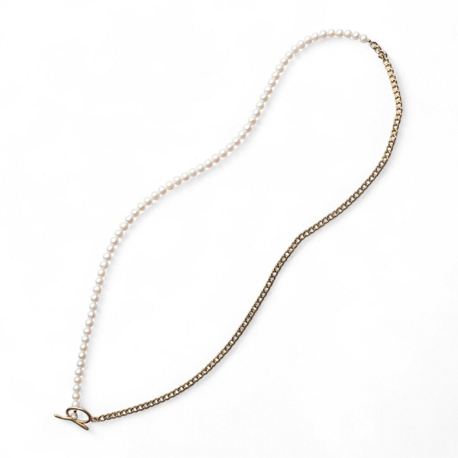 淡水真珠 ハーフチェーン ロングネックレス　6.5-7.0mm SUS316L GP キヘイ