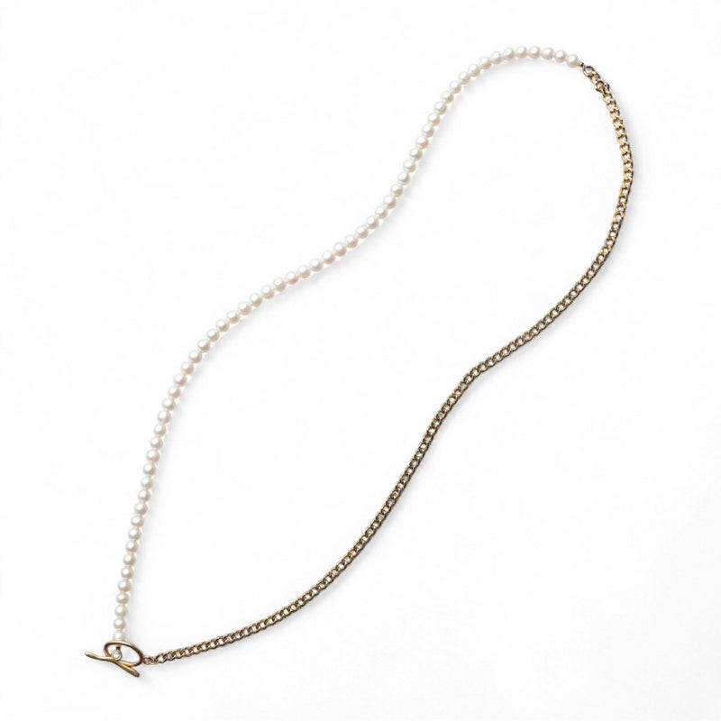 淡水真珠 ハーフチェーン ロングネックレス　6.5-7.0mm SUS316L GP キヘイ