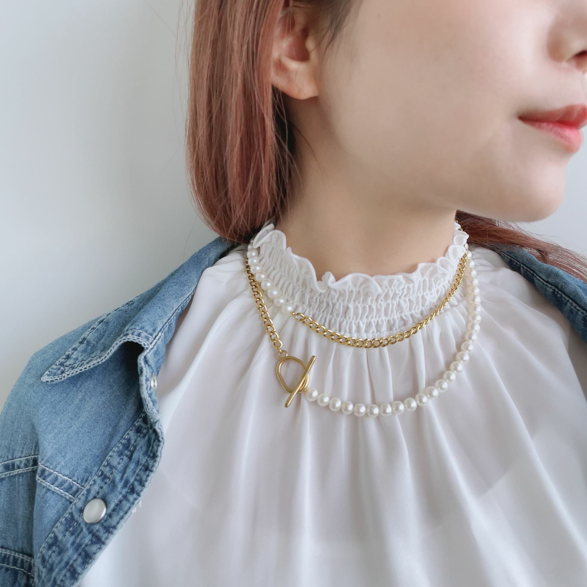 WEB限定】淡水真珠 ハーフチェーン ロングネックレス 6.5-7.0mm