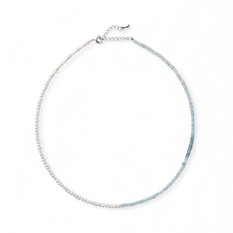 淡水真珠×アクアマリン ネックレス　2.5-3.2mm ハーフ