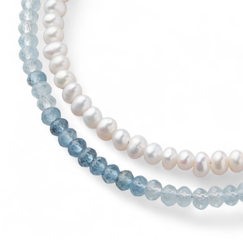淡水真珠×アクアマリン ネックレス　2.5-3.2mm ハーフ