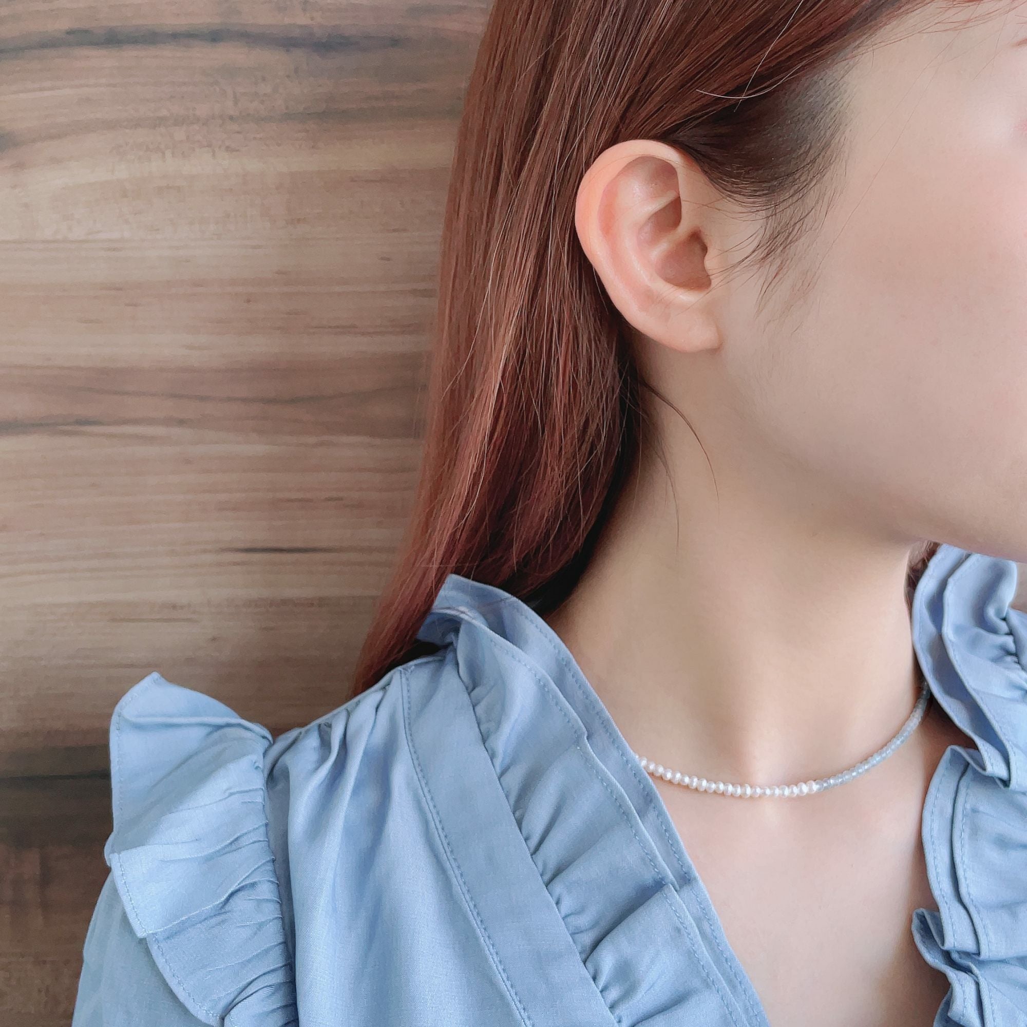 WEB限定】淡水真珠×アクアマリン ネックレス 2.5-3.2mm ハーフ | 淡水