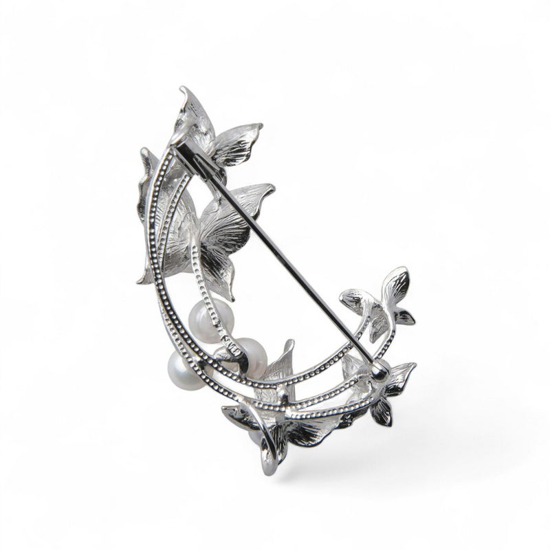 あこや真珠 蝶 ブローチ5.5-7.0mm SV925