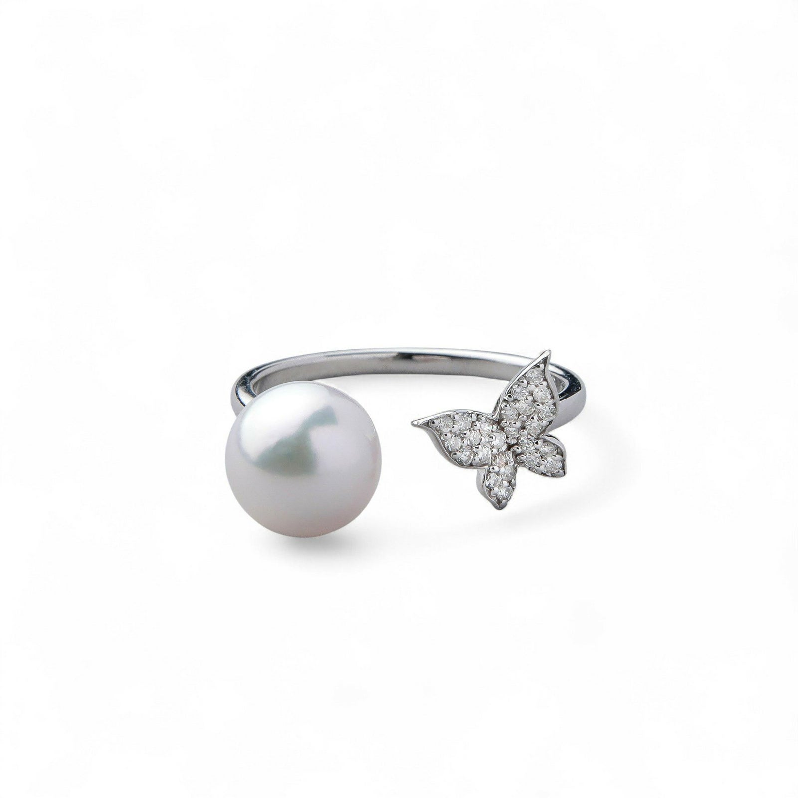 あこや真珠 蝶 リング7.5-8.0mm K18WG