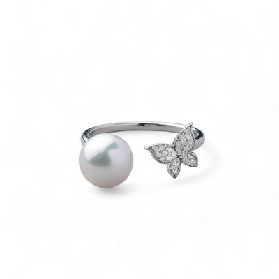 あこや真珠 蝶 リング7.5-8.0mm K18WG