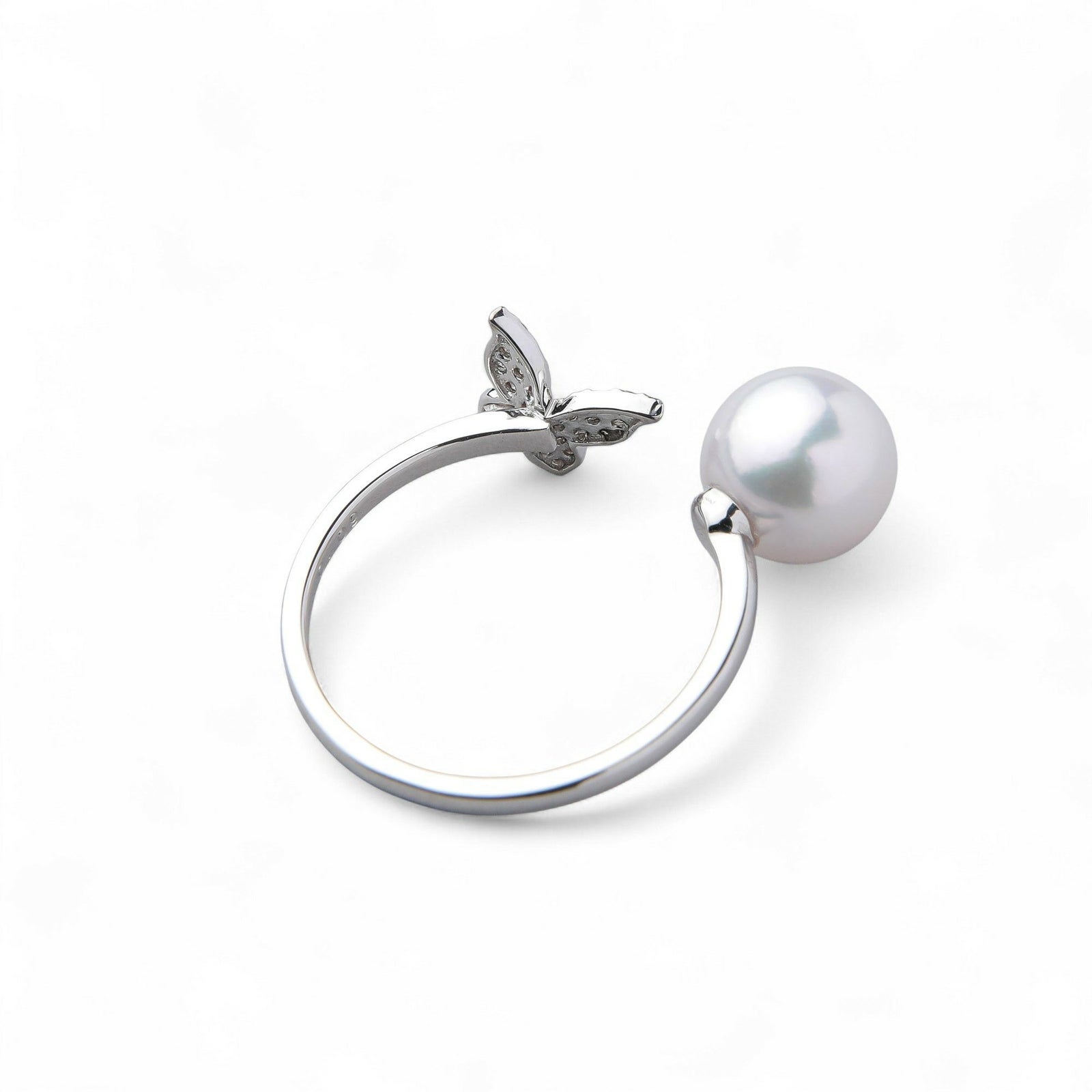 あこや真珠 蝶 リング7.5-8.0mm K18WG