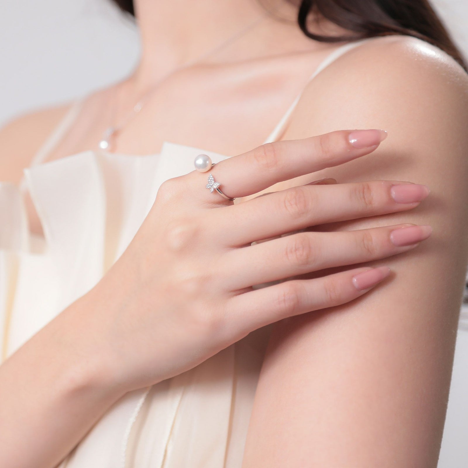 あこや真珠 蝶 リング7.5-8.0mm K18WG