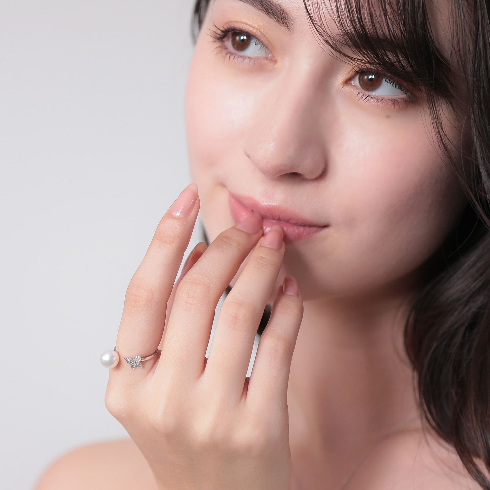 あこや真珠 蝶 リング7.5-8.0mm K18WG