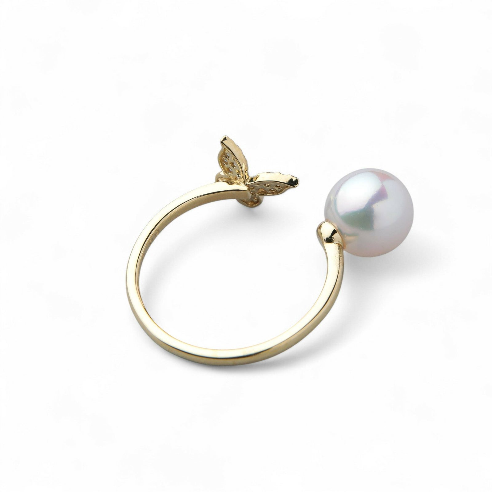 あこや真珠 蝶 リング7.5-8.0mm K18YG
