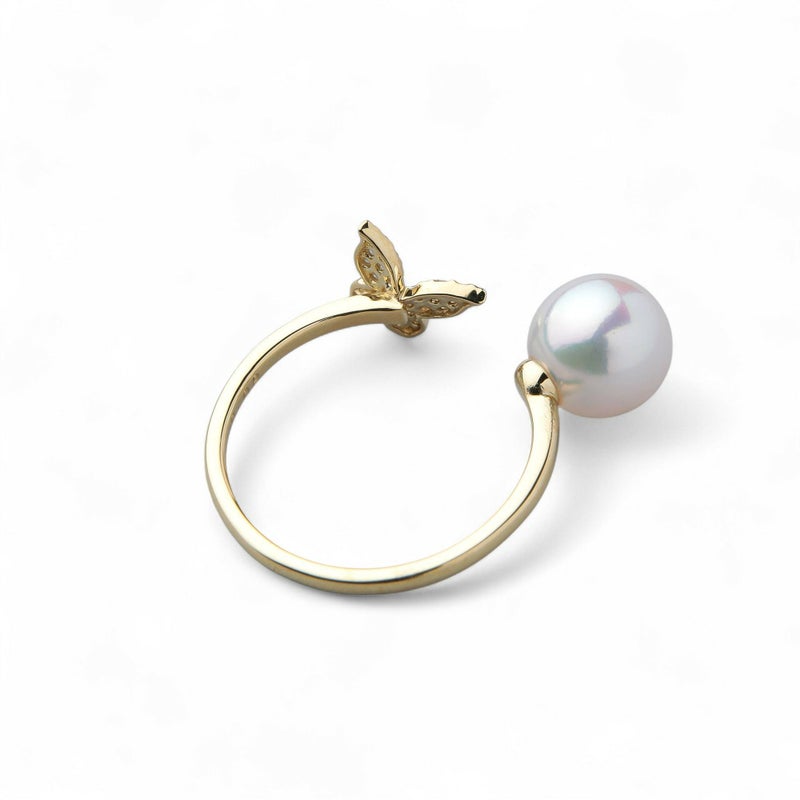 あこや真珠 蝶 リング7.5-8.0mm K18YG