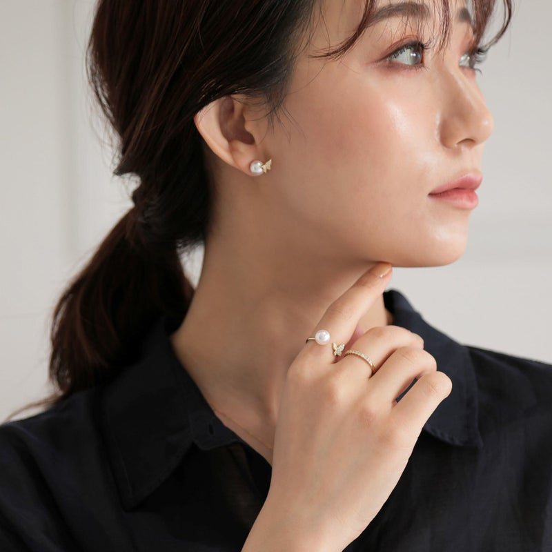 あこや真珠 蝶 リング7.5-8.0mm K18YG