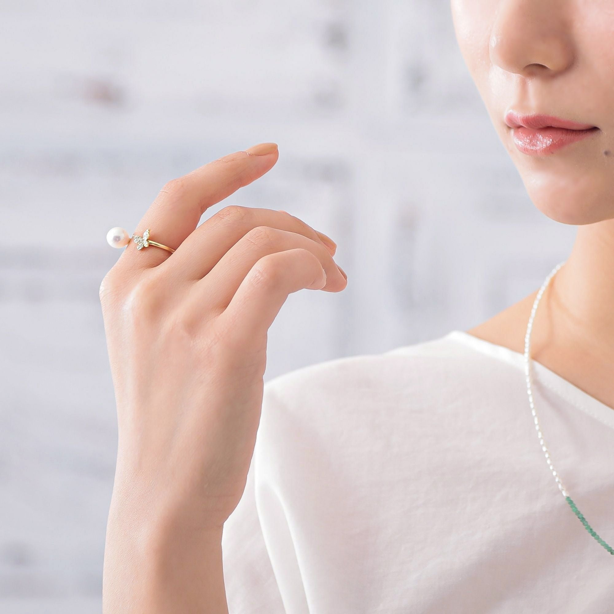 petit amie あこや真珠 蝶 リング 7.5-8.0mm K18YG | WSP（ダブル