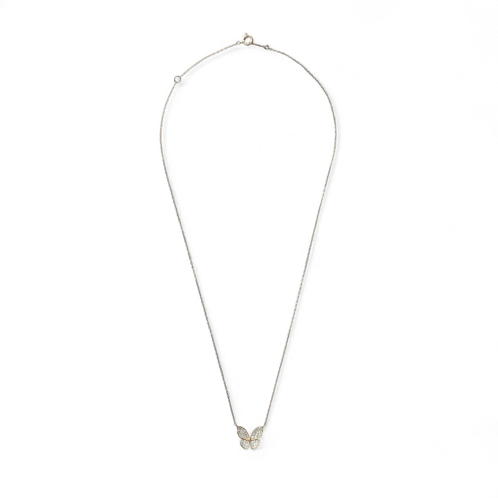 WEB限定】petit amie ダイヤモンド 蝶 ペンダント K18YG 0.20ct 40cm