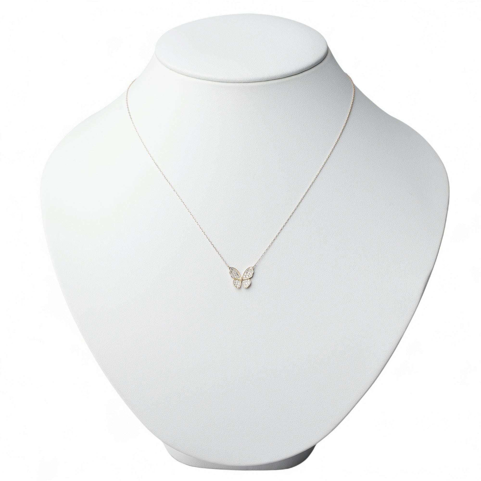 WEB限定】petit amie ダイヤモンド 蝶 ペンダント K18YG 0.20ct 40cm