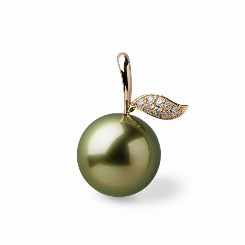 Pistachio タヒチ黒蝶真珠 ペンダントトップ　12mmUP K18YG　リンゴ