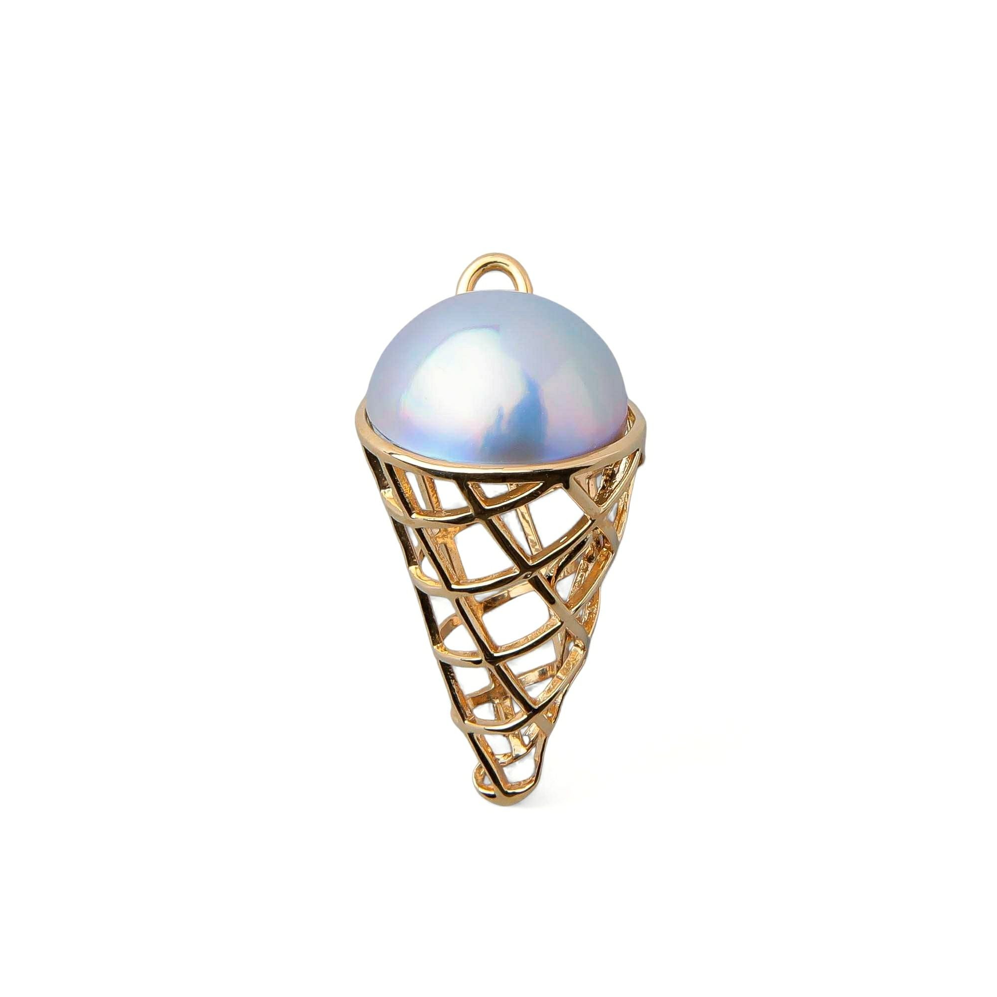 マベ真珠 ペンダントトップK18YG ブルー アイスクリーム | その他