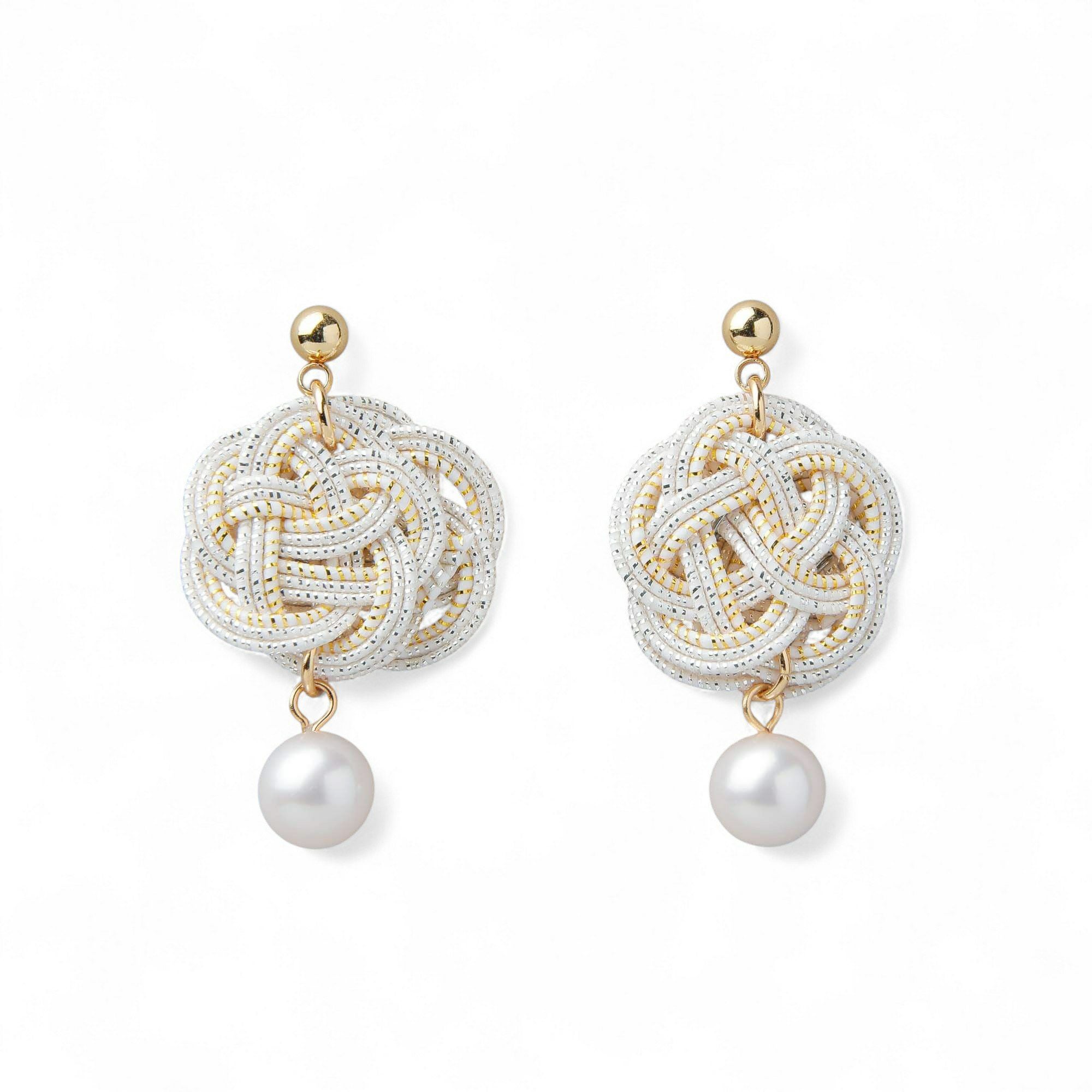 あこや真珠 水引 ピアス7.5-8.0mm SUS316L GP 白×金 | あこや真珠