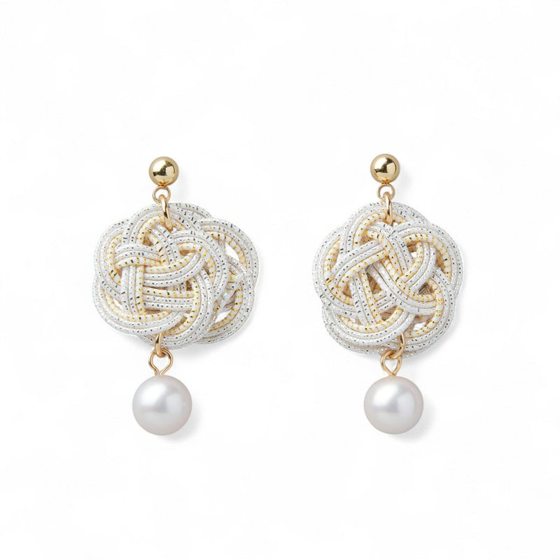 あこや真珠 水引 ピアス7.5-8.0mm SUS316L GP　白×金