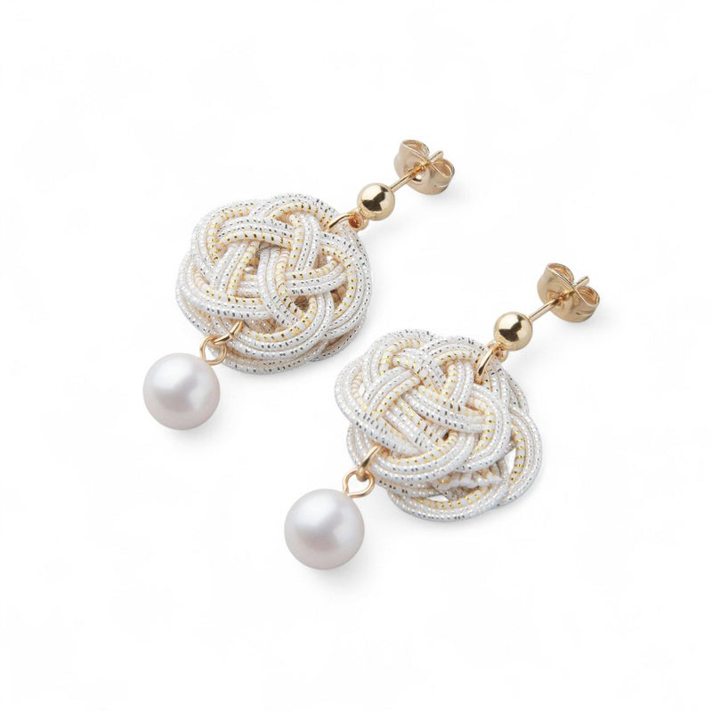 あこや真珠 水引 ピアス7.5-8.0mm SUS316L GP　白×金