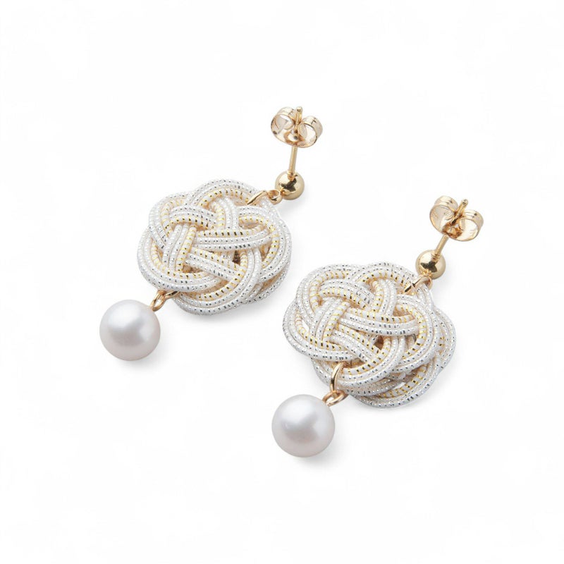 あこや真珠 水引 ピアス7.5-8.0mm SUS316L GP　白×金