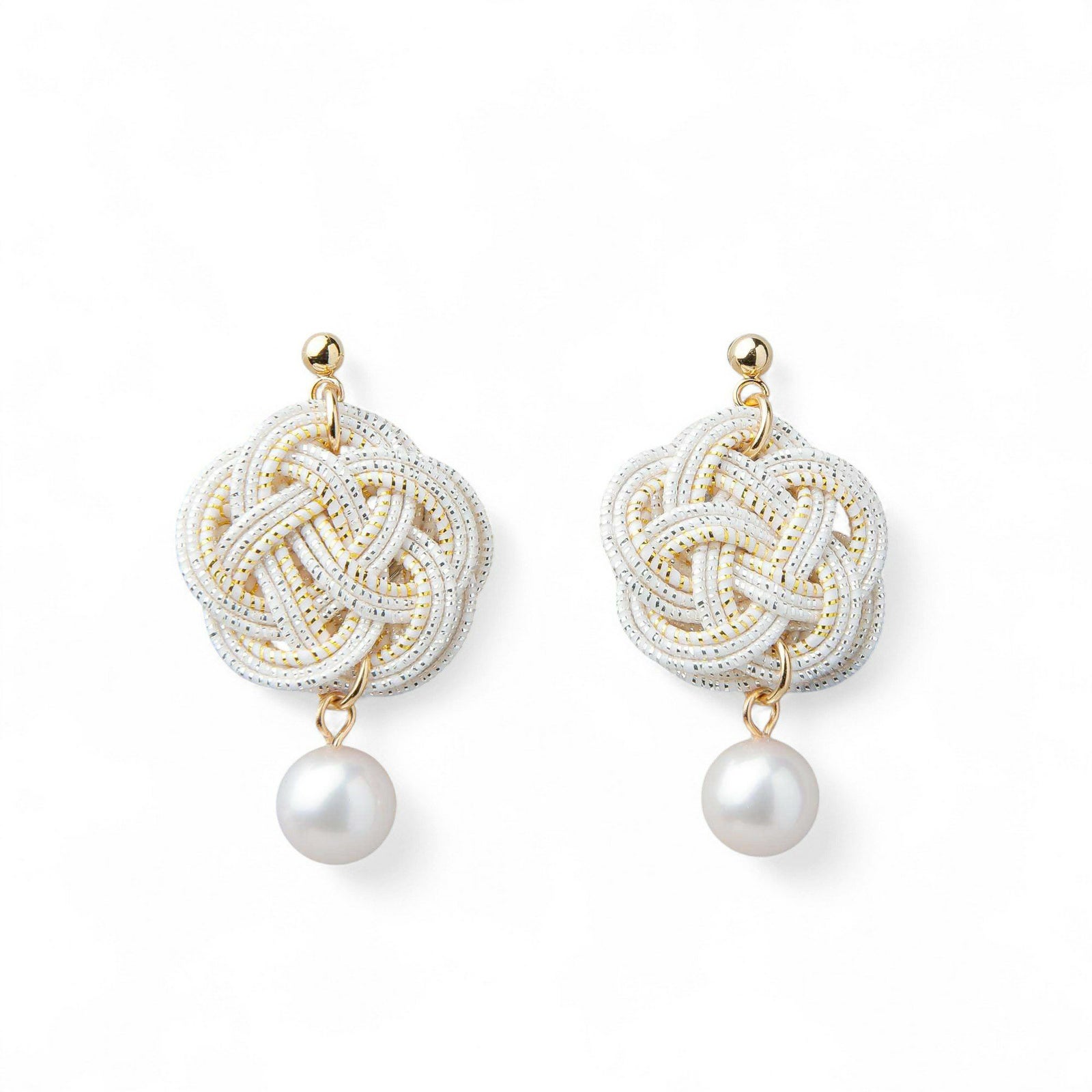 あこや真珠 水引 イヤリング7.5-8.0mm SUS316L GP　白×金