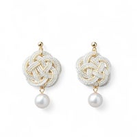 あこや真珠 水引 イヤリング7.5-8.0mm SUS316L GP　白×金