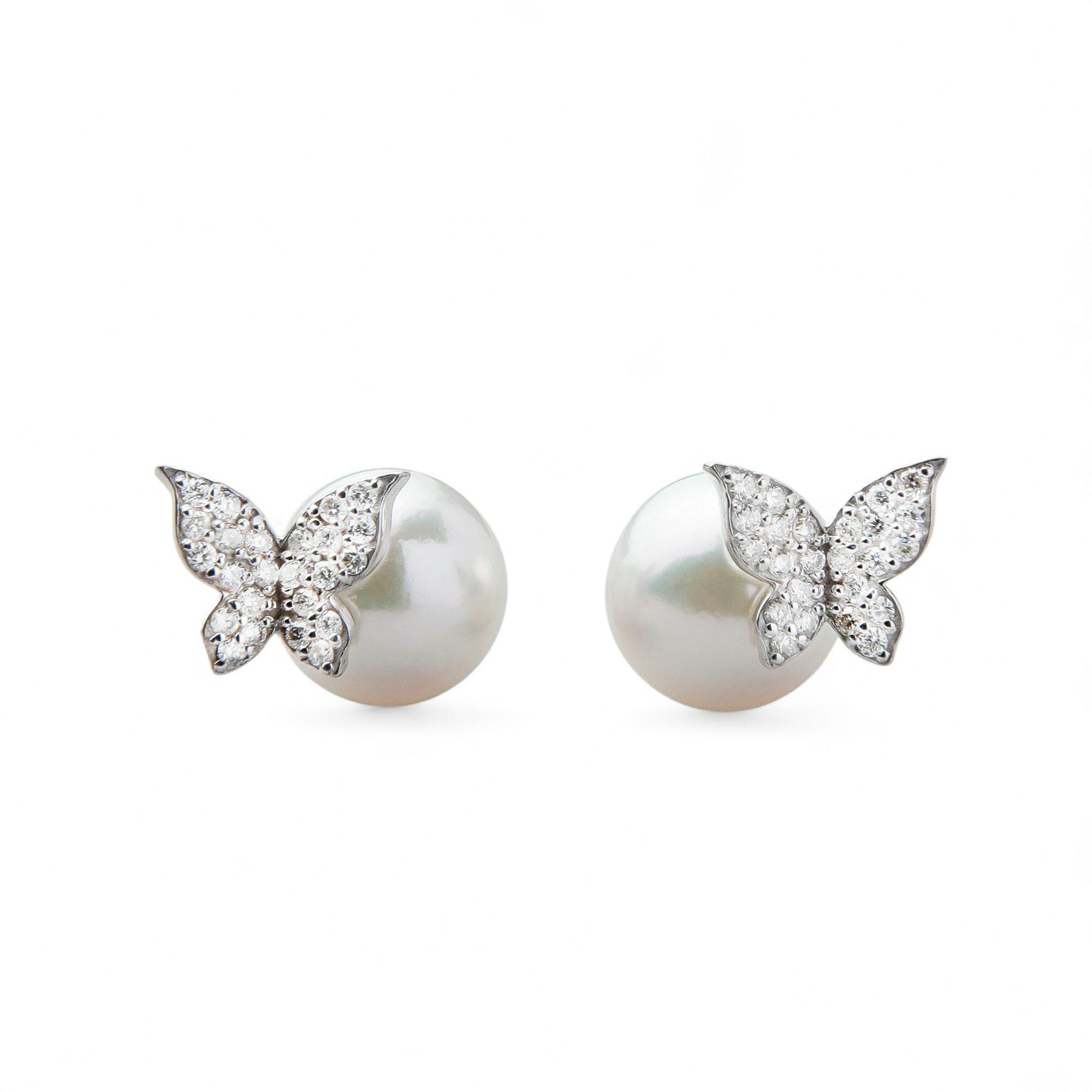 petit amie あこや真珠 蝶 ピアス 7.5-8.0mm K18WG | WSP（ダブル