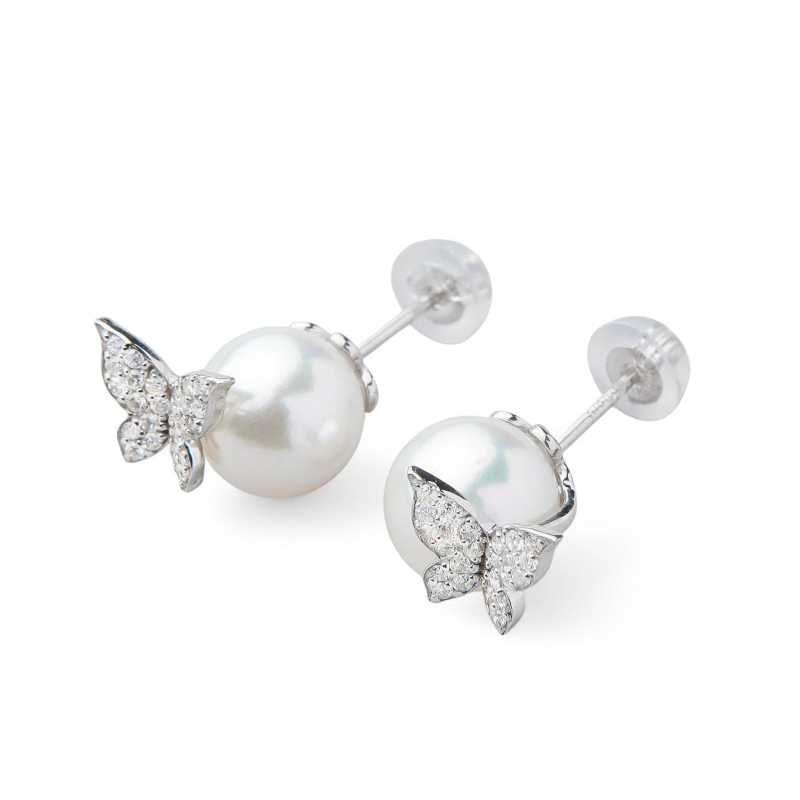 あこや真珠 蝶 ピアス7.5-8.0mm K18WG