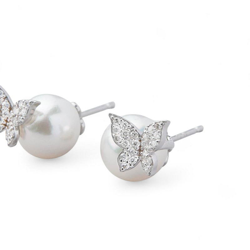 あこや真珠 蝶 ピアス7.5-8.0mm K18WG