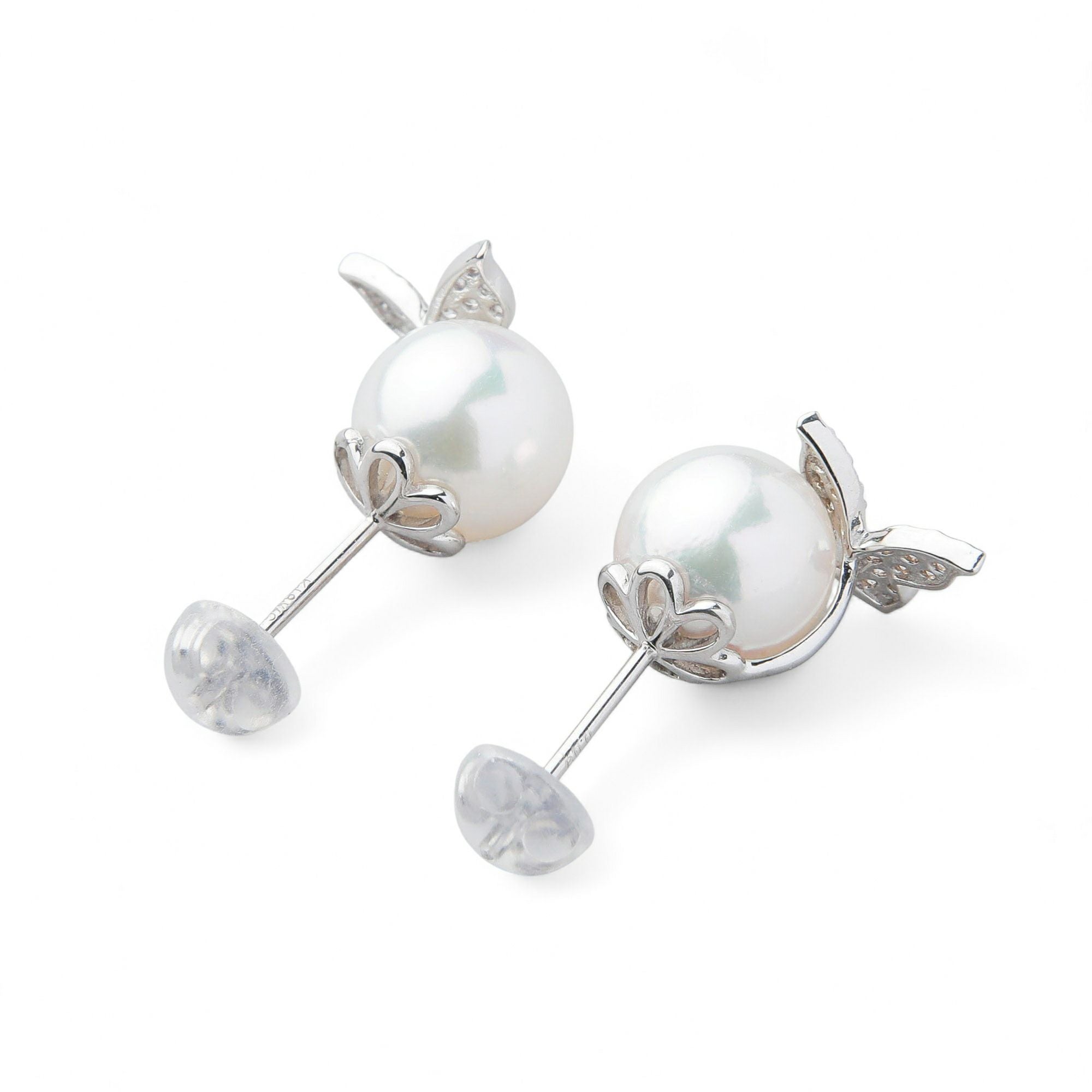 petit amie あこや真珠 蝶 ピアス 7.5-8.0mm K18WG | WSP（ダブル