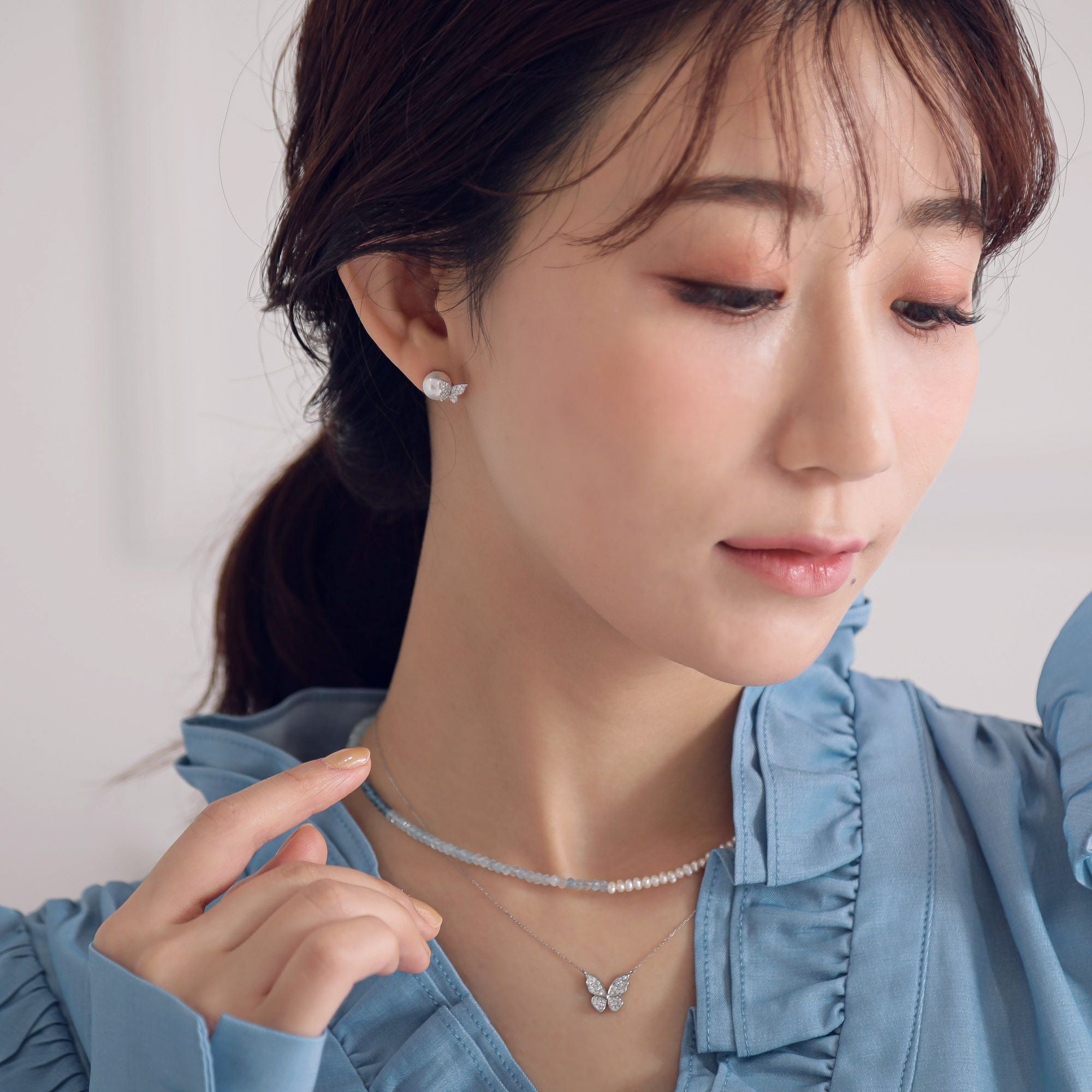 petit amie あこや真珠 蝶 ピアス 7.5-8.0mm PT900 | WSP（ダブル
