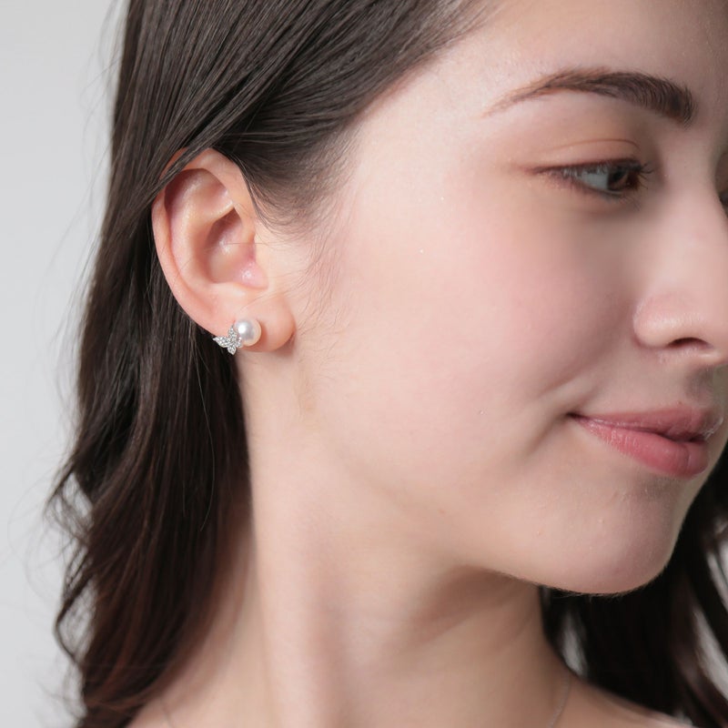 あこや真珠 蝶 ピアス7.5-8.0mm K18WG