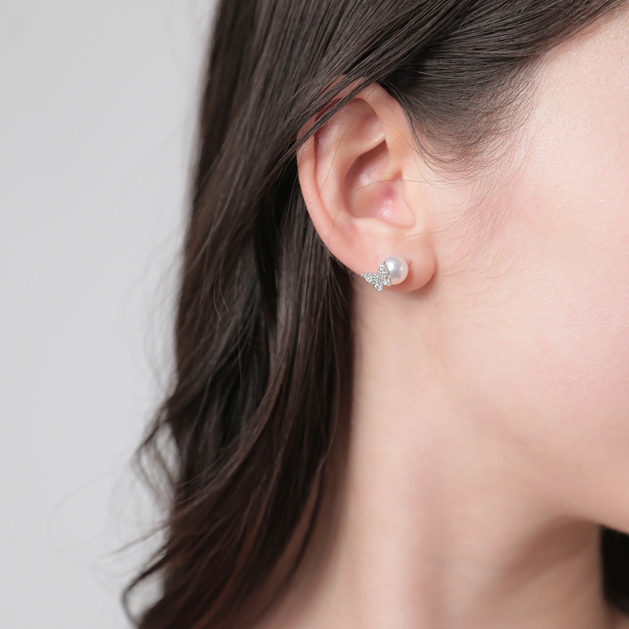 petit amie あこや真珠 蝶 ピアス 7.5-8.0mm K18WG | WSP（ダブル