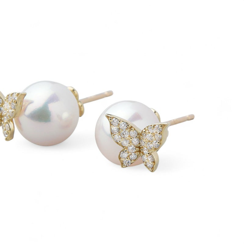 あこや真珠 蝶 ピアス7.5-8.0mm K18YG